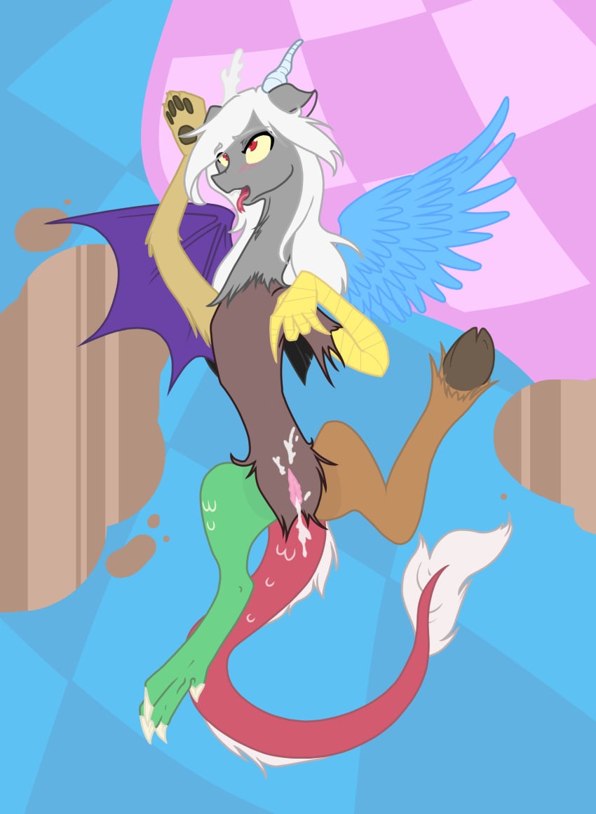 2012 after_sex antler blush cum cum_in_pussy cum_inside discord_(mlp) draconequus female female_only friendship_is_magic fucked_silly highres horns long_hair makosushi my_little_pony red_eyes rolling_eyes rule_63 solo straight_hair teeth tongue tongue_out white_hair wings