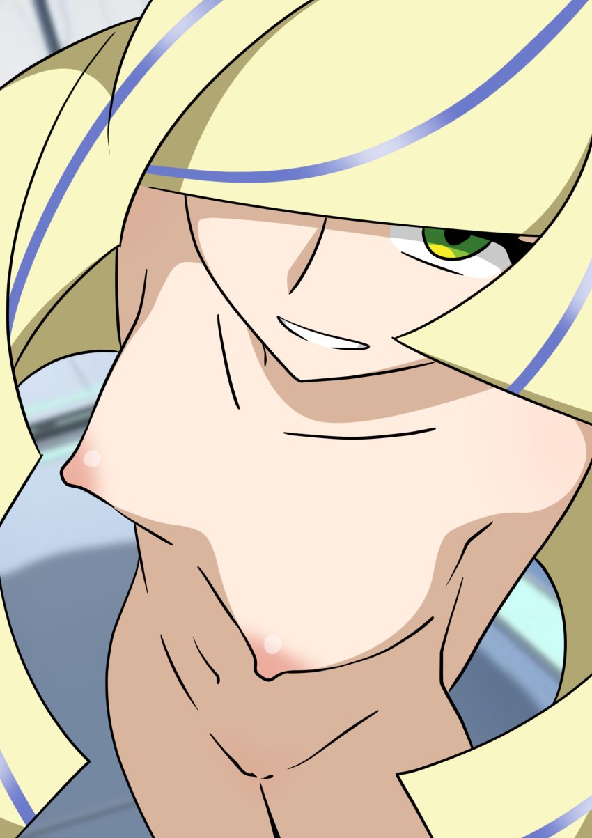 1girls areolae blonde_hair bottomless breasts female female_only game_freak green_eyes hair hair_over_one_eye kyodori_(oyogume) long_hair looking_at_viewer lusamine_(pokemon) mature mature_female mature_woman milf mother naked naked_female nipples nude nude_female pokemon pokemon_sm small_breasts smile solo solo_female topless