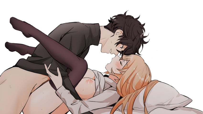 1boy 1girls ass bar_censor black_hair black_legwear black_pants black_shirt blonde_hair blush boots bottomless breasts brother_and_sister brown_footwear censored closed_eyes commentary_request doromame female grin happy happy_sex holding hood_down hoodie incest large_breasts legs_up male male_and_female_focus nakiri_asahi nakiri_erina nipples no_shoes open_mouth oral pants pussy scabbard sex shaved_crotch sheathed shirt shokugeki_no_souma siblings smile straight sword thighhighs tongue wholesome