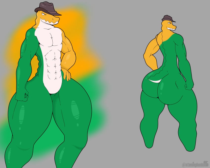 abs alligator ass cowboy_hat gummigoo_(the_amazing_digital_circus) lizard male male_only muscular muscular_male no_genitals solo stemingbunbun tagme the_amazing_digital_circus thick_thighs twink wide_hips