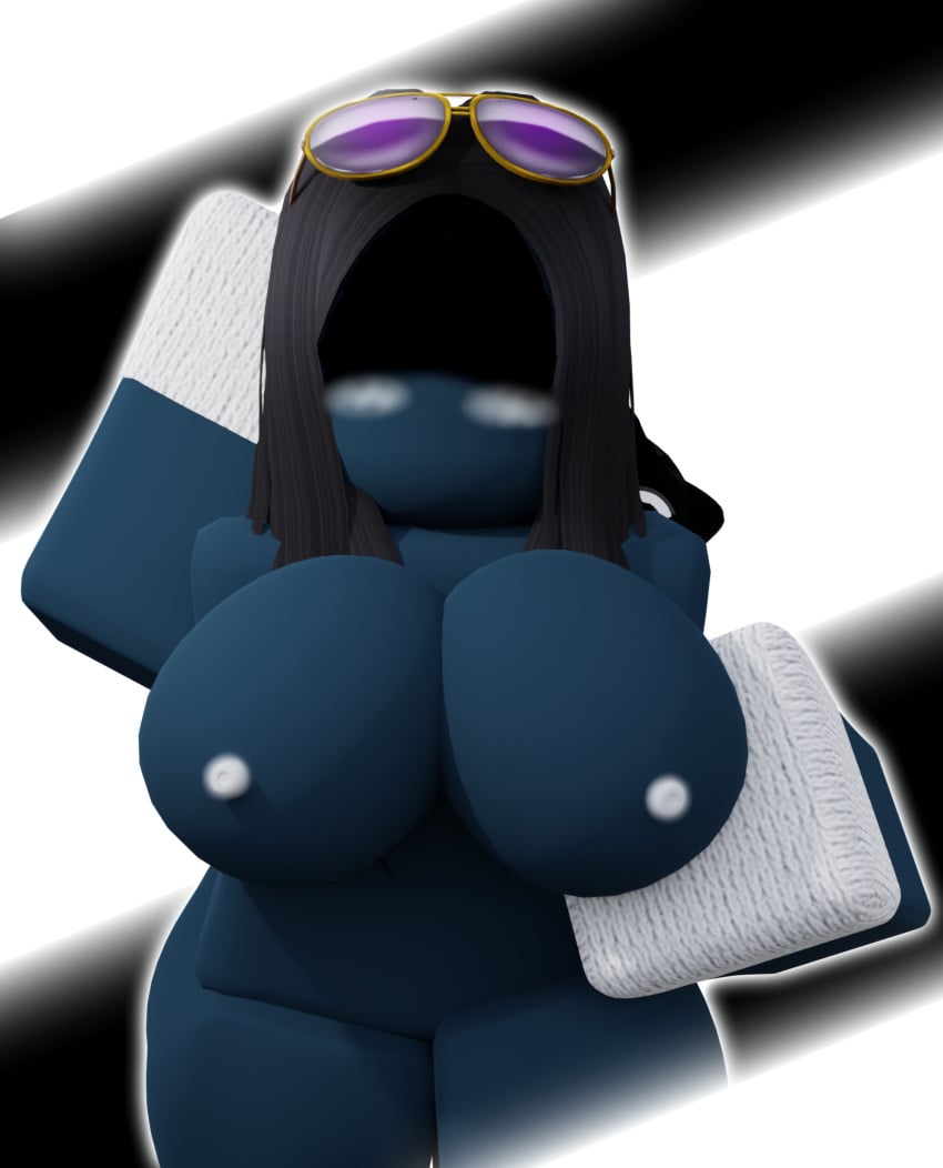 3d adult_female big_breasts black_hair blush breast_grab breasts_out efangotu female hidden_eyes roblox robloxian rule_63 self_upload youtuber