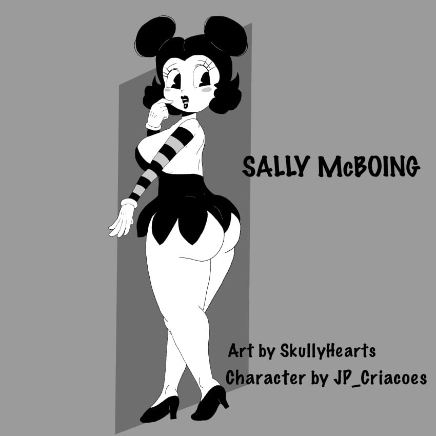 1girls big_ass big_breasts black_dress black_hair dress_lift high_heels looking_back original pereira_cartoons rubberhose sally_mcboing skullyhearts thick_ass thick_thighs thighs toony white_skin wide_hips