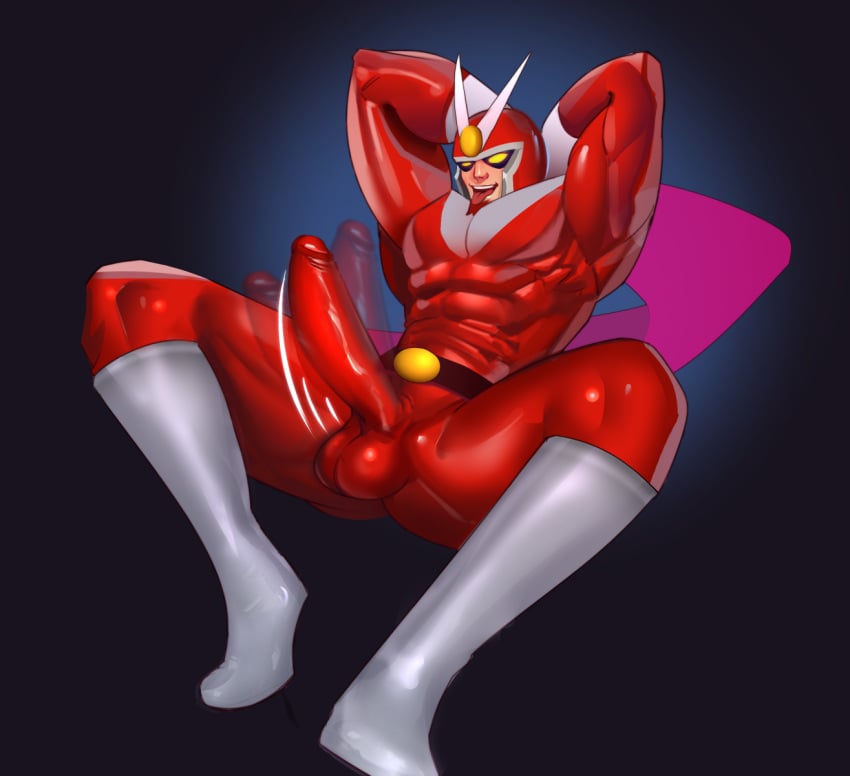 arm_behind_head balls_under_clothes bara beard big_bulge bulge capcom clothing erection_under_clothes helmet huge_bulge male male_only manly mature_male muscular_male penis_outline penis_under_clothes scruffley tight_clothing viewtiful_joe viewtiful_joe_(character)