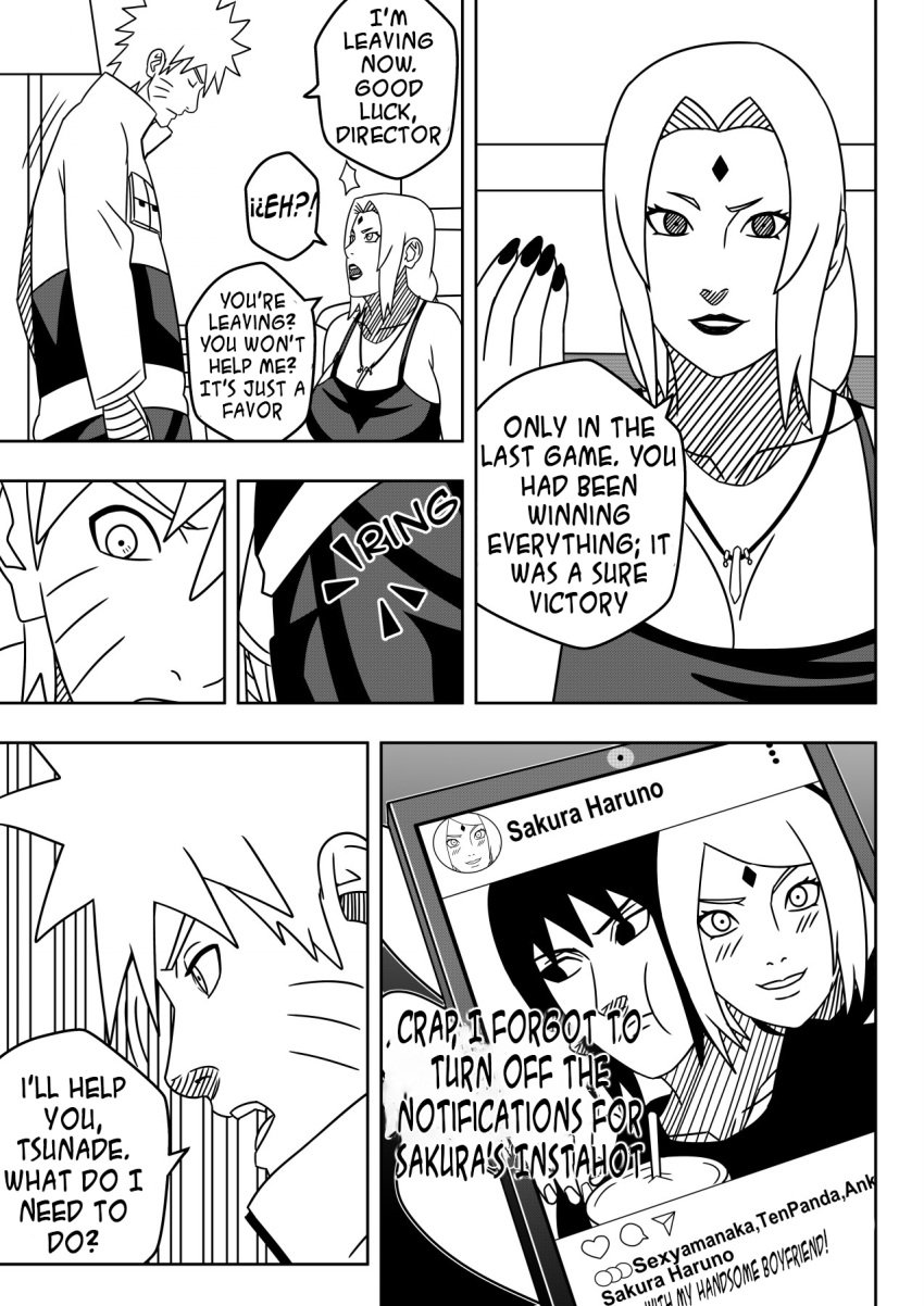 1boy 1girls adult_and_teenager age_difference before_sex big_breasts breasts dialogue embarrassed english_text female huge_breasts jewelry large_breasts lipstick makeup male male/female mature mature_female mature_woman monochrome naruto naruto:_the_last naruto_(series) naruto_shippuden necklace ninrubio no_bra no_bra_under_clothes older_woman_and_teenage_boy panties revealing_clothes sakura_haruno sasuke_uchiha speech_bubble story surprised tank_top text tsunade uzumaki_naruto welcoming