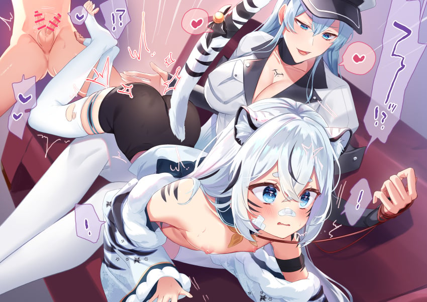 akame_ga_kill! blue_eyes blush collar erect_nipples esdeath_(akame_ga_kill!) femboy indie_virtual_youtuber leash little nipples penis sknrojisan spanking spats taigaxholic tail tiger_ears tiger_stripes tiger_tail virtual_youtuber white_hair