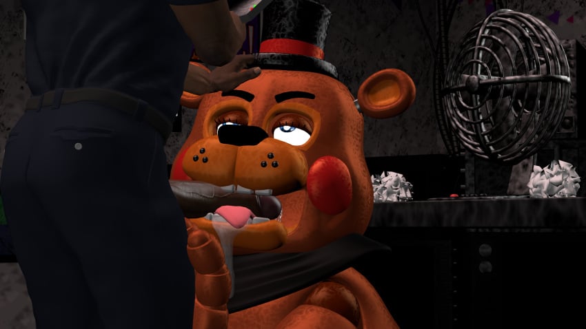 2boys angry_expression angry_male animatronic anonymous_male black_scarf blacked_male blowjob_under_table camera_pov checking_cameras cum_drip cum_in_mouth cumming_in_mouth fancy_clothing five_nights_at_freddy's forced_blowjob furry gay growling holding_head holding_tablet human_on_robot looking_at_another male male_only nightguard pctoaster penis photo rape sfm source_filmmaker tongue_out_blowjob toy_freddy_(fnaf) under_the_table