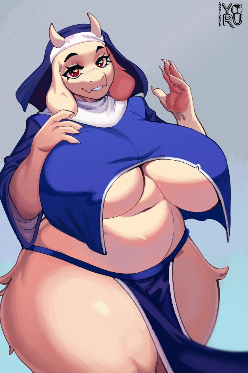 1girls anthro anthro_only big_breasts huge_breasts nocturne_nsfw nun nun's_habit nun_outfit revealing_clothes thick_thighs toriel undertale undertale_(series) voluptuous voluptuous_female white_fur wide_hips