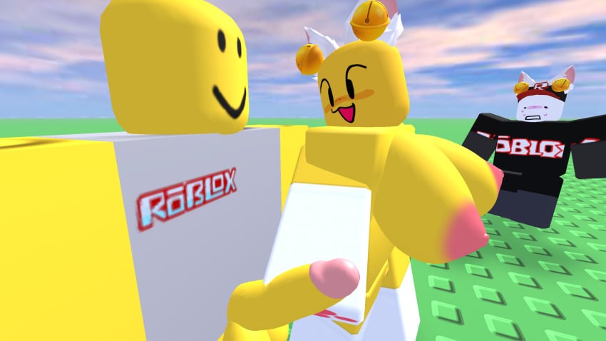 1girls 3boys 3d :) arm_socks bell big breasts cat_ears cheating furry guest_(roblox) lilix_rr34 neko_noob no_bra no_panties noob penis roblox robloxian self_upload tagme thigh_socks