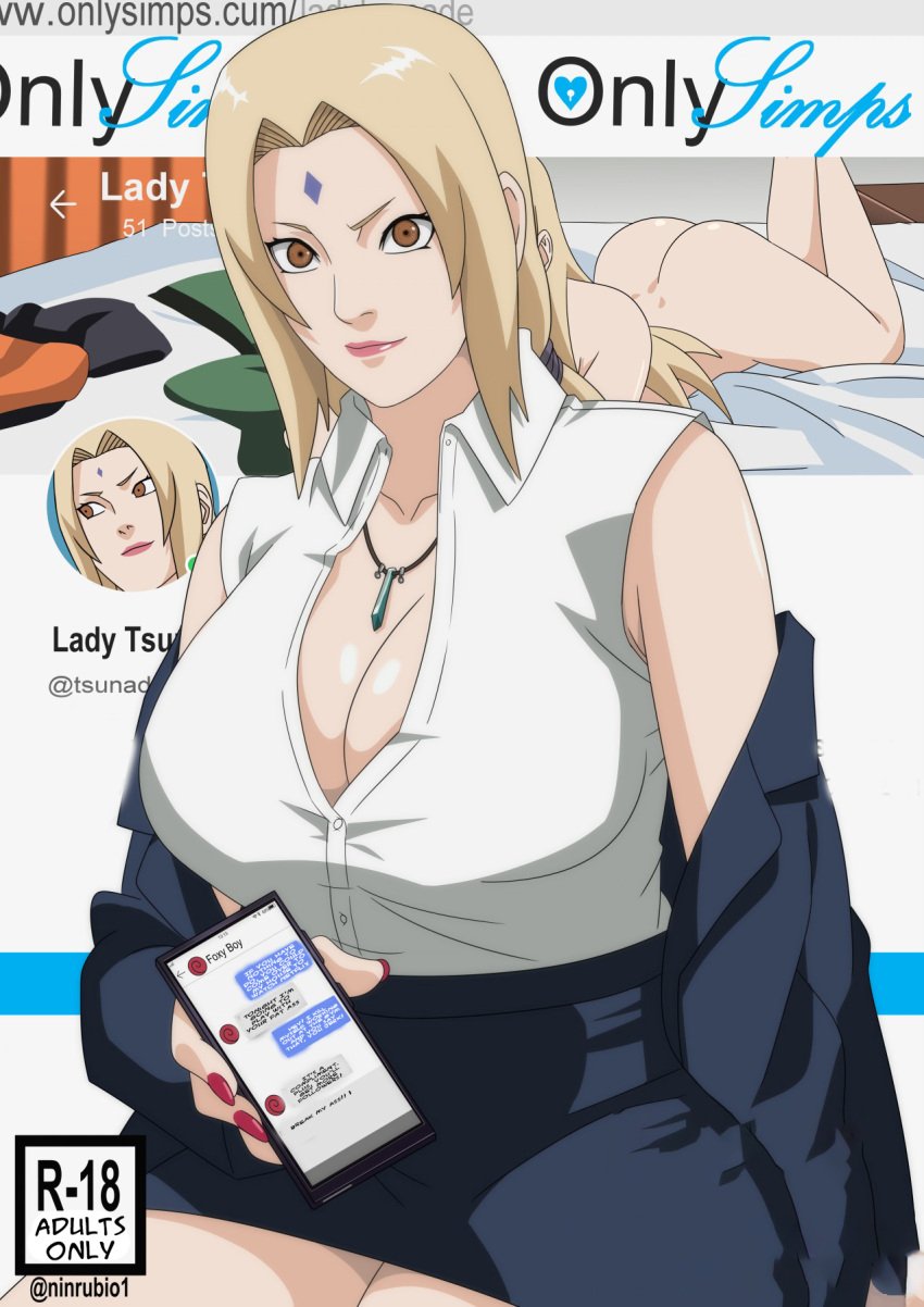 1girls alternate_costume ass bare_shoulders big_ass big_breasts blonde_hair breasts cellphone cleavage colored_nails comic completely_nude completely_nude_female english_text female female_only formal formal_clothes holding_cellphone holding_object huge_ass huge_breasts jacket large_breasts lipstick makeup mature mature_female mature_woman milf multiple_images nail_polish naruto naruto:_the_last naruto_(series) naruto_shippuden ninrubio nude nude_female office_lady onlyfans revealing_clothes sitting skimpy skimpy_clothes skirt story text thick_thighs thighs tsunade voluptuous voluptuous_female