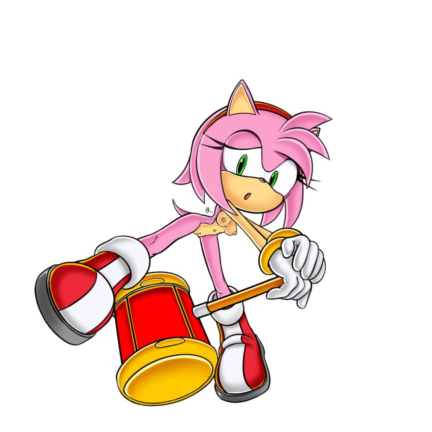 absurd_res alpha_channel amy_rose breasts clothing eulipotyphlan exposed_torso female footwear genitals handwear hedgehog hi_res looking_at_viewer mammal nipples nude pussy rasenxoru sega shoes simple_background solo sonic_(series) sonic_the_hedgehog_(series) spread_legs spreading transformation transparent_background weapon