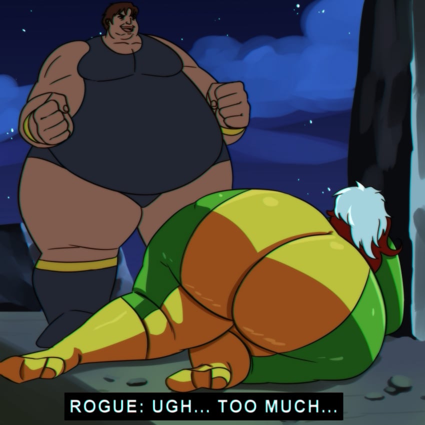 1boy 1girls all_fours ass ass_focus bbw big_ass blob_(x-men) cookies-cat english_text fat fat_ass fat_man fat_woman female giant_ass gigantic_ass huge_ass huge_butt huge_thighs hyper hyper_ass hyper_butt light-skinned_female lying lying_on_side male marvel marvel_comics massive_ass meme obese obese_female obese_male overweight overweight_female overweight_male rogue_(x-men) rogue_dat_ass_(meme) solo_focus text thick_ass thick_thighs wide_hips x-men