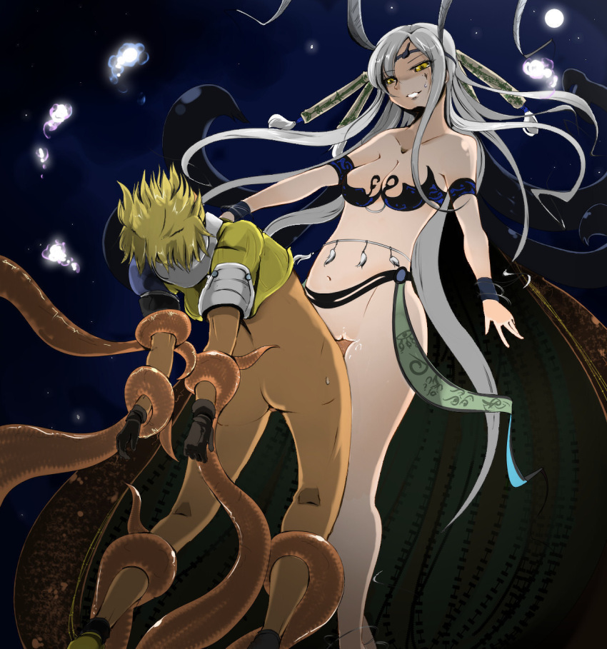 1boy 1boy1girl 1girls assertive bikini_armor blonde_hair boy_rape female female_focus female_rapist femdom final_fantasy final_fantasy_x fleshy_tentacles grey_hair highres humansub long_hair male_rape_victim male_victim malesub moon night pussy rape restrained sex short_hair straight tentacle tentacle_on_male tentacles_on_male tidus vaginal_penetration yellow_eyes yunalesca zinger_(excess_m)