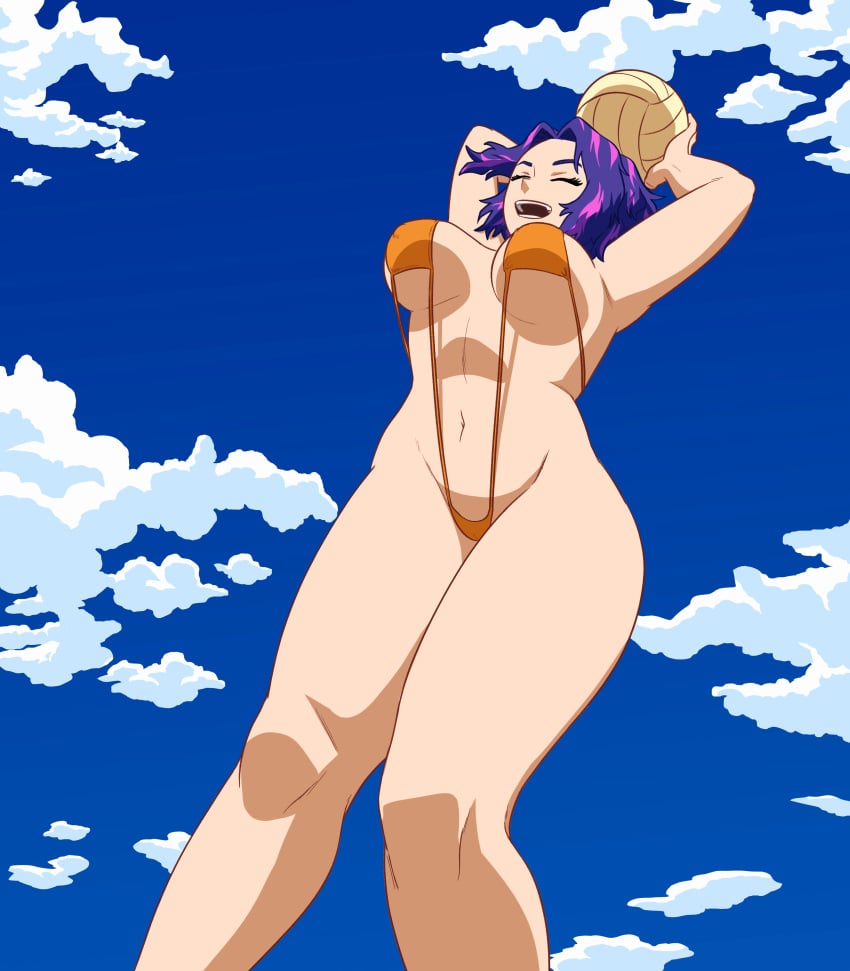 1girls accurate_art_style boku_no_hero_academia breasts fanart female kaina_tsutsumi lady_nagant mfuncen my_hero_academia purple_hair short_hair slingshot_bikini slingshot_swimsuit solo thighs v_bikini v_string_bikini