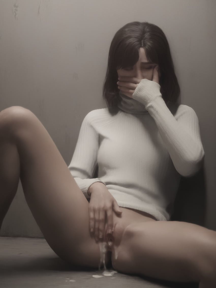 after_rape after_sex against_wall ai_generated angela_orosco broken_rape_victim closed_eyes covering_mouth cum_in_pussy cum_leaking realistic rtxfus rtxfus34 silent_hill silent_hill_2 silent_hill_2_remake spread_legs sweater white_body young