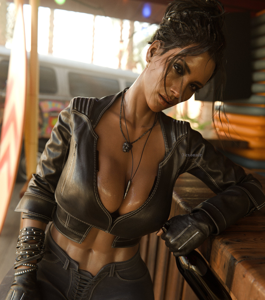 1girls 3d afro-native ass big_ass big_breasts breasts brown_hair cameltoe cd_projekt_red cleavage cyberpunk_(series) cyberpunk_2077 dark-skinned_female dark_skin female female_only large_ass panam_palmer solo thick_thighs thighs vexonair wide_hips