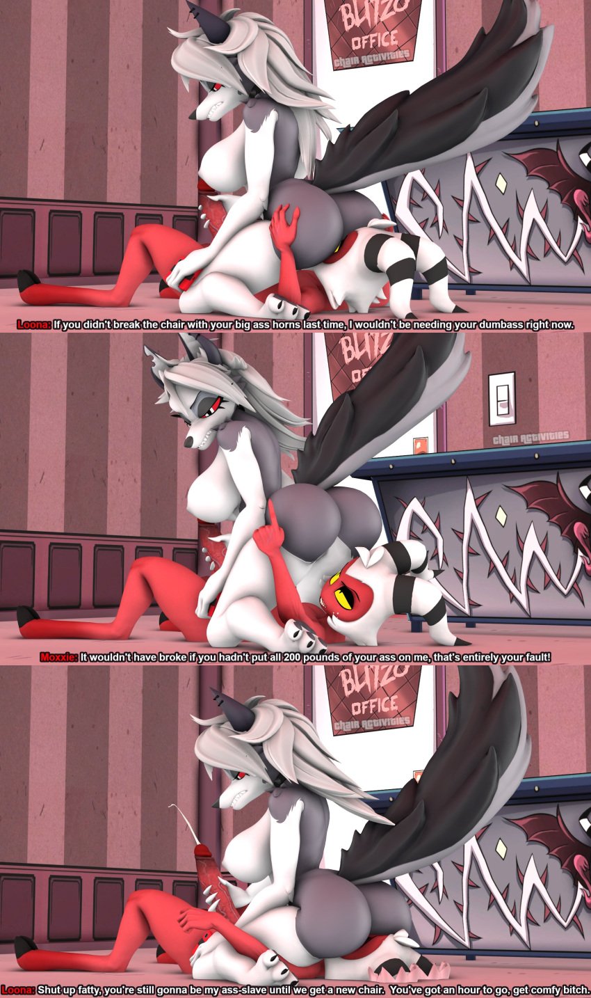 3d_(artwork) absurd_res aeridiccore angry angry_sex anthro ass big_breasts big_butt big_penis bodily_fluids breasts butt_grab butt_in_face canid canid_demon canine chair_activities clothing cum demon digital_media_(artwork) duo english_text erection face_in_ass facesitting female fur genital_fluids genitals hair hand_on_butt handjob hellhound helluva_boss hi_res horn humanoid humanoid_genitalia imp loona_(aeridiccore) loona_(helluva_boss) male male/female mammal moxxie_(helluva_boss) moxxie_(valorlynz) multiple_images mythological_canine mythological_creature mythology penile penis red_sclera sex sitting_on_another smothering source_filmmaker_(artwork) tail text thick_thighs valorlynz white_body white_fur white_hair wide_hips