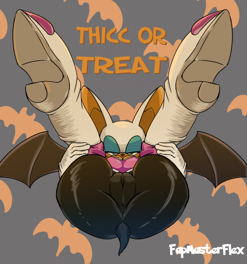 anthro bat bat_wings black_bodysuit black_clothing black_skinsuit black_wings blue_eyeshadow bodysuit boots breasts camel_toe cleavage clothed clothing eyeshadow fapmasterflex female footwear fur gloves green_eyes grey_background halloween handwear hi_res holidays knee_boots knee_highs legwear lying makeup mammal membrane_(anatomy) membranous_wings on_back orange_body orange_fur pattern_background rouge_the_bat sega simple_background skinsuit smile solo sonic_(series) sonic_the_hedgehog_(series) thick_thighs tight_clothing white_body white_boots white_clothing white_footwear white_fur white_gloves white_handwear wide_hips wings