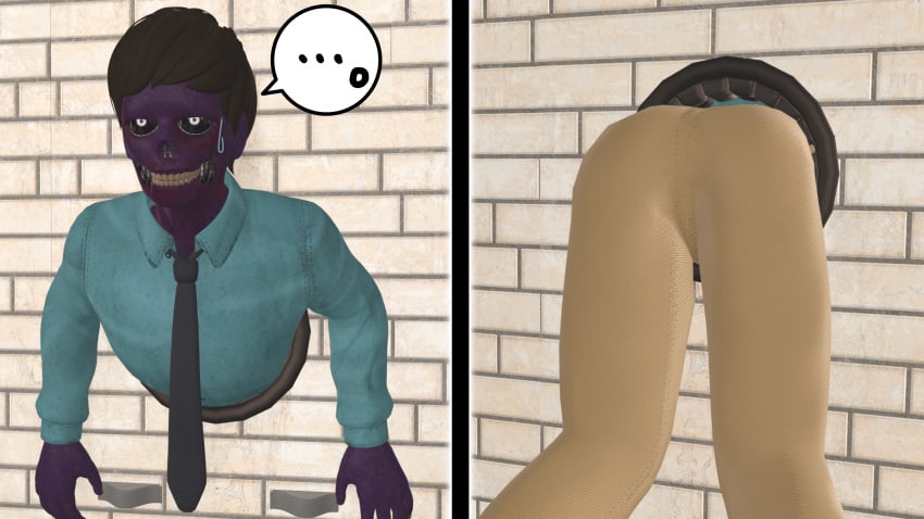 3d ass five_nights_at_freddy's freddy_fazbear's_pizzeria_simulator fully_clothed fully_clothed_male gay human male male_only michael_afton no_nude purple_body purple_skin source_filmmaker through_wall wall yuuki_momofox