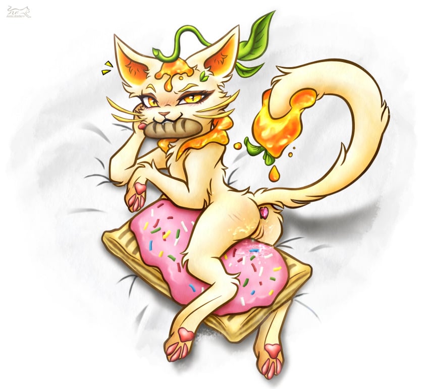 domestic_cat felid feline felis female feral food food_spirits_yuumi genitals hi_res league_of_legends league_of_legends:_wild_rift mammal nightfury2020 pop-tarts pussy riot_games solo tencent yuumi_(lol)