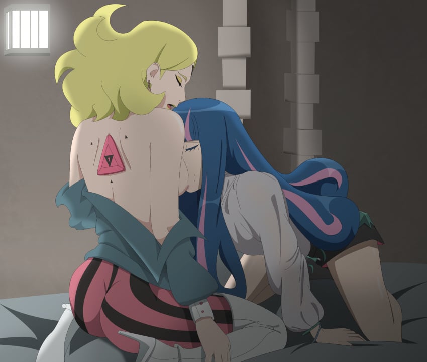 2girls ada_(boruto) ass back_markings bare_back bare_breasts bare_shoulders bent_over blue_and_pink_hair blunt_bangs boots boruto:_naruto_next_generations boruto:_two_blue_vortex bracelet breast_sucking breasts breasts_out clothed_female clothed_sex delta_(boruto) dress dress_down exposed_breasts facial_mark female/female forehead_mark heel_boots heels high_heels kneeling makeup mole mole_under_eye multicolored_hair multiple_girls naruto naruto_(series) nipples nude nude_female optimystic pants sex shoes skirt sweater thigh_boots turtleneck turtleneck_sweater two_tone_hair undressing yellow_hair yuri