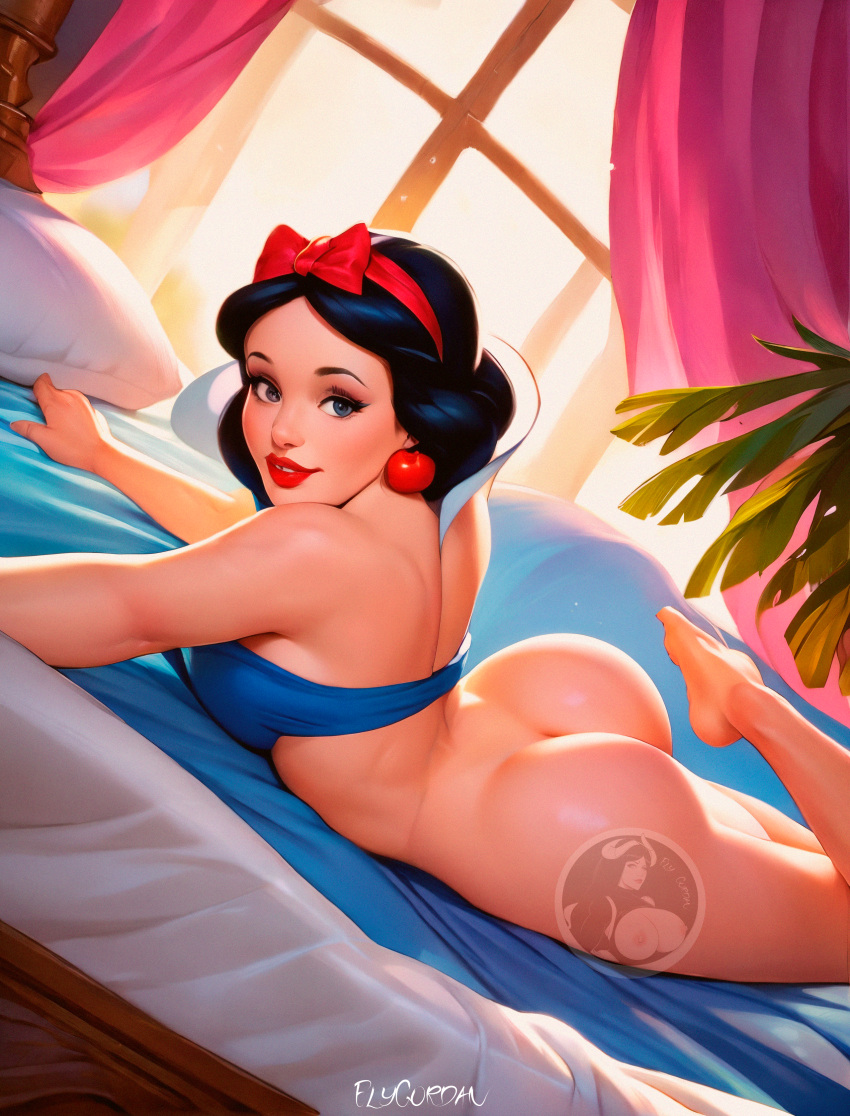 ai_generated ass black_hair butt_focus commission cute disney disney_princess elygordan elygordanart gigantic_ass gigantic_butt huge_butt looking_at_viewer nsfw patreon pawg princess royalty small_breasts smaller_female snow_white_(disney) snow_white_and_the_seven_dwarfs