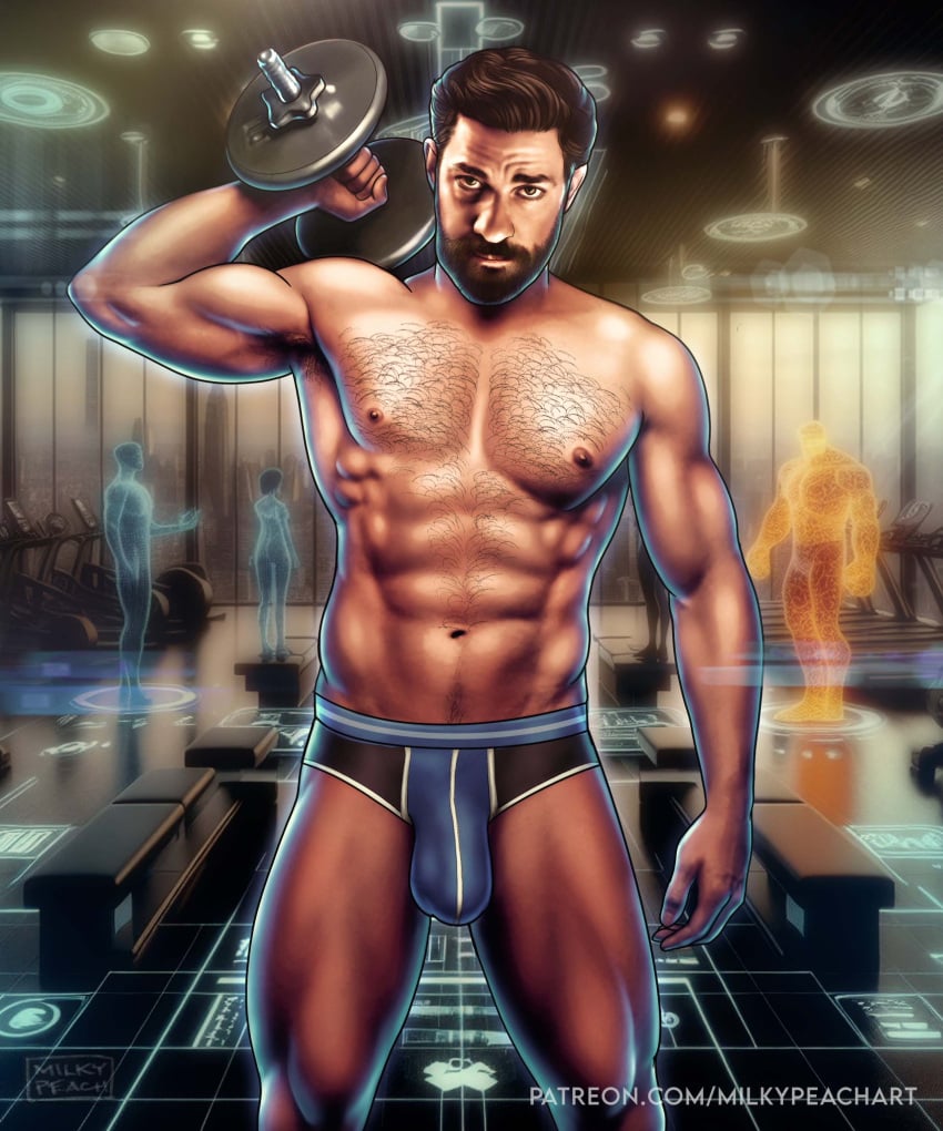 actor big_bulge bulge celebrity doctor_strange_in_the_multiverse_of_madness fantastic_four hairy_chest huge_bulge human human_only in_character john_krasinski lifting_weights light-skinned_male light_skin male male_only marvel marvel_cinematic_universe mature mature_male milkypeach232 mr_fantastic muscular muscular_male reed_richards working_out