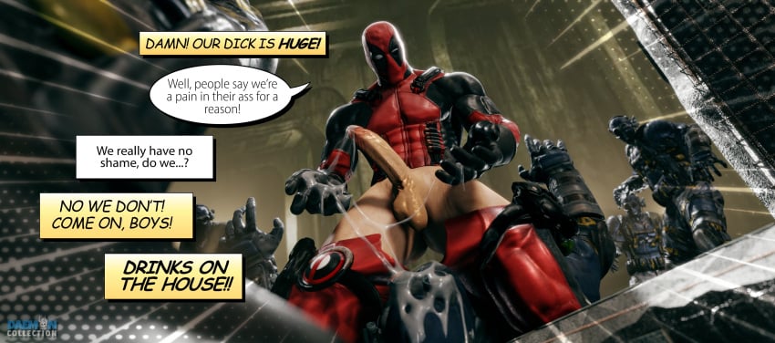 3d abs beefy cocky cum daddy daemoncollection deadpool erection large_penis male male_focus male_only manly marvel mask masked_male penis solo_focus tagme text verbal yaoi