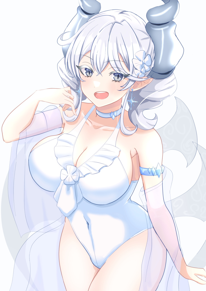 blush breasts demon_girl duel_monster female huge_breasts k_daiiti labrynth_of_the_silver_castle lingerie lovely_labrynth_of_the_silver_castle navel seductive silver_eyes smile twintails white_background white_hair wing yu-gi-oh!
