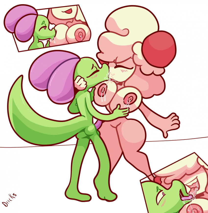 alcremie anthro areola big_breasts blush bodily_fluids breast_milking breast_play breast_sucking breastfeeding breasts close-up closed_eyes cream_(diicks) deep_kiss digital_media_(artwork) diicks duo erection female food food_creature food_hair french_kissing fruit generation_8_pokemon genitals hi_res jimmy_(jamearts) kissing lactating licking lizard male male/female milk nintendo nipples nude open_mouth penis plant pokemon pokemon_(species) pseudo_hair reptile saliva scalie simple_background smile strawberry sucking tail thick_thighs tongue tongue_out wide_hips