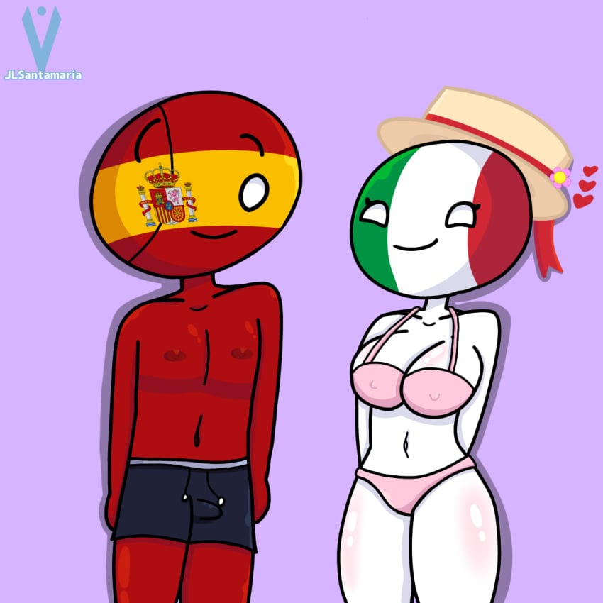 breasts countryhumans countryhumans_girl erection hat heart italy_(countryhumans) jlsantamaria spain_(countryhumans)