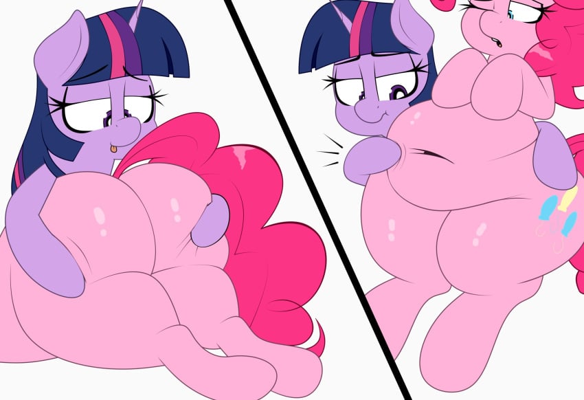 2girls belly big_ass big_thighs blitzy_flair bubble_butt chubby_female my_little_pony pinkie_pie_(mlp) twilight_sparkle_(mlp)