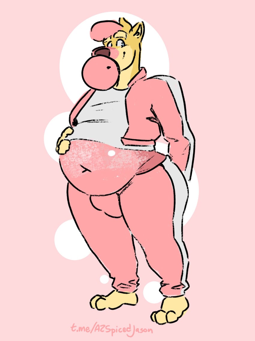 azspicedjason big_penis bubble_gum bubblegum_inflation bulge canine corgi furry gum inflation male_inflation penis pink_belly pink_clothing pink_hair