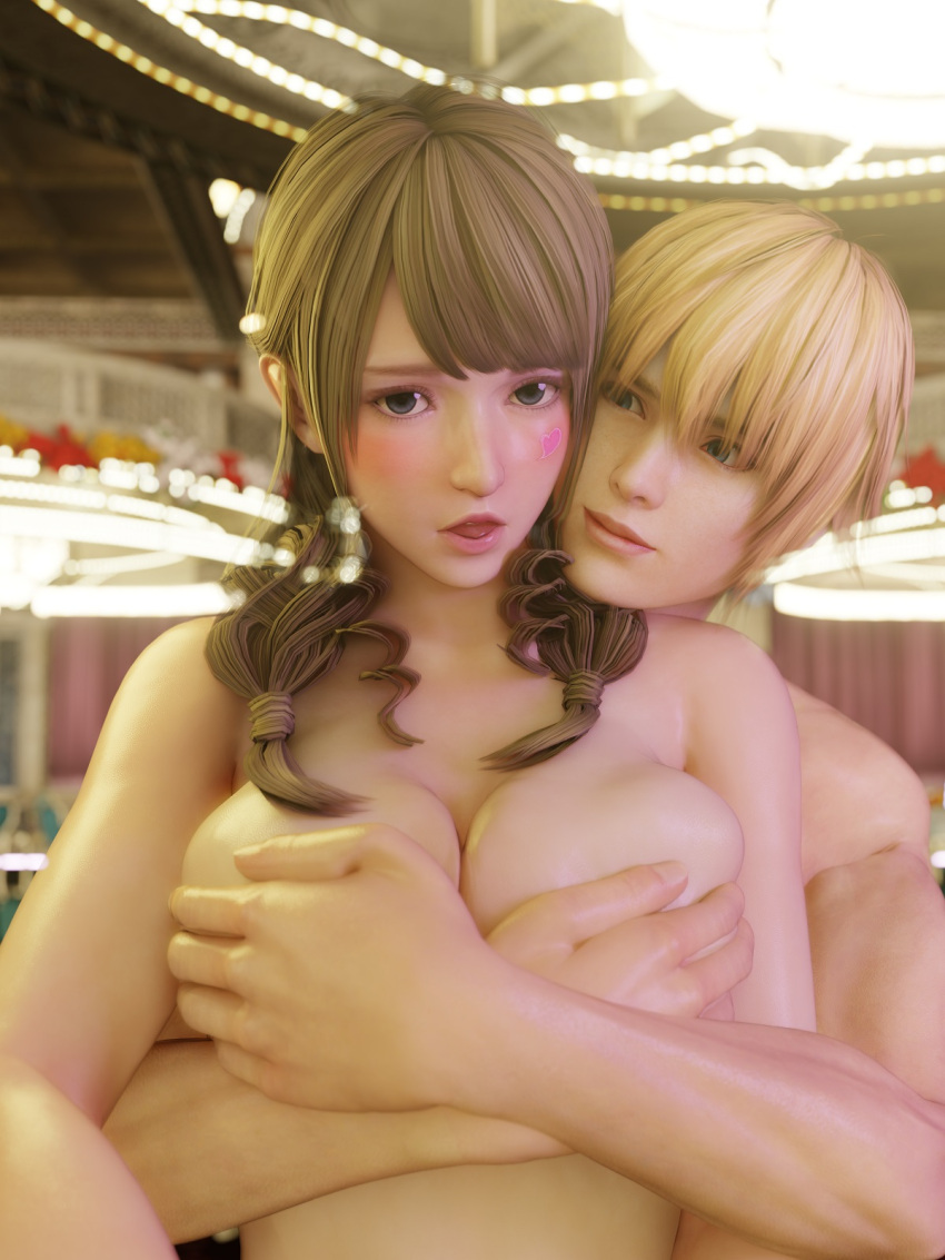 1boy 1girls 3d big_breasts busty dead_or_alive dead_or_alive_xtreme_venus_vacation eliot_(doa) female grope groping male monica_(doa) nigi2