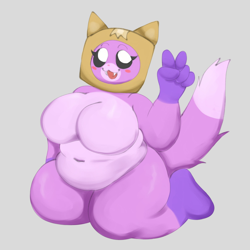 1girls 2023 anthro anthro_only belly big_breasts blush blush_stickers chubby chubby_female color colored commission fangs fat fat_female fat_rolls female female_anthro female_focus female_furry female_only fox fox_humanoid fox_tail foxy_(lankybox) furry furry_female furry_fox gloves_(marking) grossthing_(artist) happy happy_face lankybox lighter_belly mob_face navel no_nipples overweight overweight_female pink_fur socks_(marking) solo solo_female thick_thighs thighs v_sign vulpine