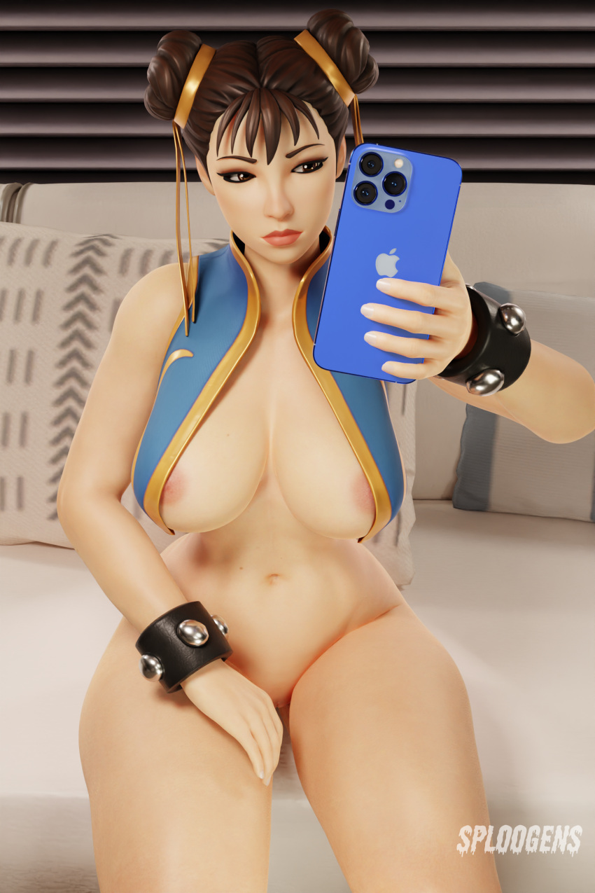 1girls 3d 3d_(artwork) big_breasts chun-li chun-li_(fortnite) female fortnite fortnite:_battle_royale mirror_selfie nude nude_female partially_clothed selfie solo solo_female solo_focus sploogens street_fighter thick_thighs