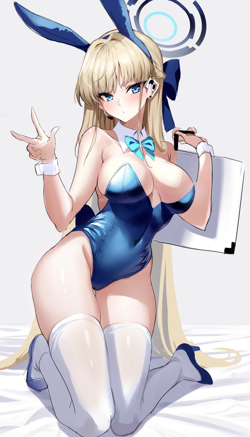 1girls absurd_res absurdres bare_thighs belly belly_button big_breasts blonde_female blonde_hair blonde_hair_female blue_archive blue_bowtie blue_bunny_ears blue_eyes blue_eyes_female blue_halo blue_high_heels blue_leotard bowtie breasts bunny_ears bunny_girl bunnysuit cleavage collar detached_collar dot_nose ear_piercing elbows feet female female_focus female_only fingers full_body groin halo high_heels high_resolution highheels highres hourglass_figure kneeling knees large_breasts legs leotard light-skinned_female light_skin long_hair looking_at_viewer medium_breasts navel playboy_bunny pussy shoulders sideboob simple_background slender_body slender_waist slim_girl slim_waist solo stone_(ksorede) suitcase thick_thighs thighhighs thighs thin_waist toki_(blue_archive) toki_(bunny)_(blue_archive) v v-line very_long_hair white_background white_collar white_thighhighs white_wrist_cuffs wide_hips wrist_cuffs