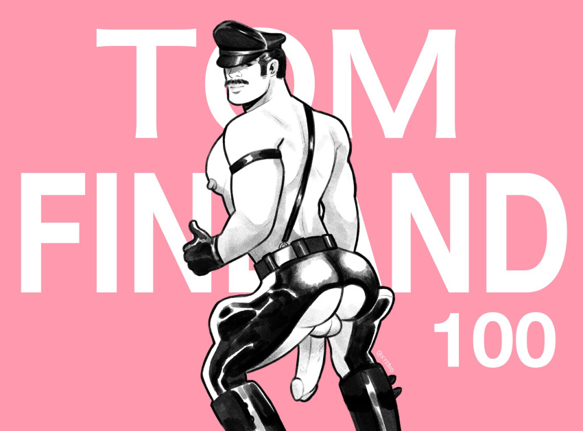 1boy artist_request big_ass big_pecs boots circumcised cop gay gloves kake_(tom_of_finland) latex leather_clothing male male_only muscular_male mustache police_hat suspenders tagme tribute