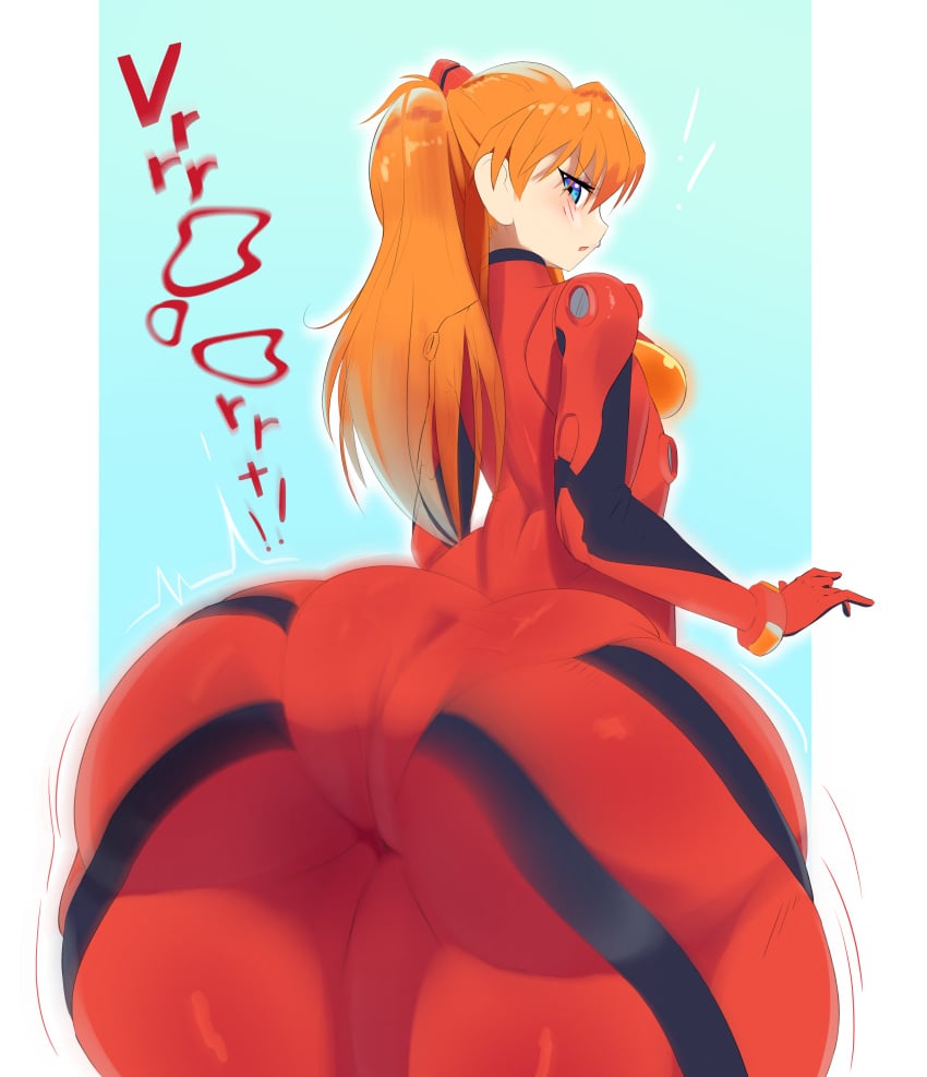 ass_jiggle asuka_langley_sohryu blue_eyes breppy_(artist) curvy fart fart_fetish female huge_ass huge_fart long_hair looking_at_viewer looking_back motion_blur neon_genesis_evangelion onomatopoeia plugsuit red_hair small_breasts solo thick_thighs trefoil wide_hips