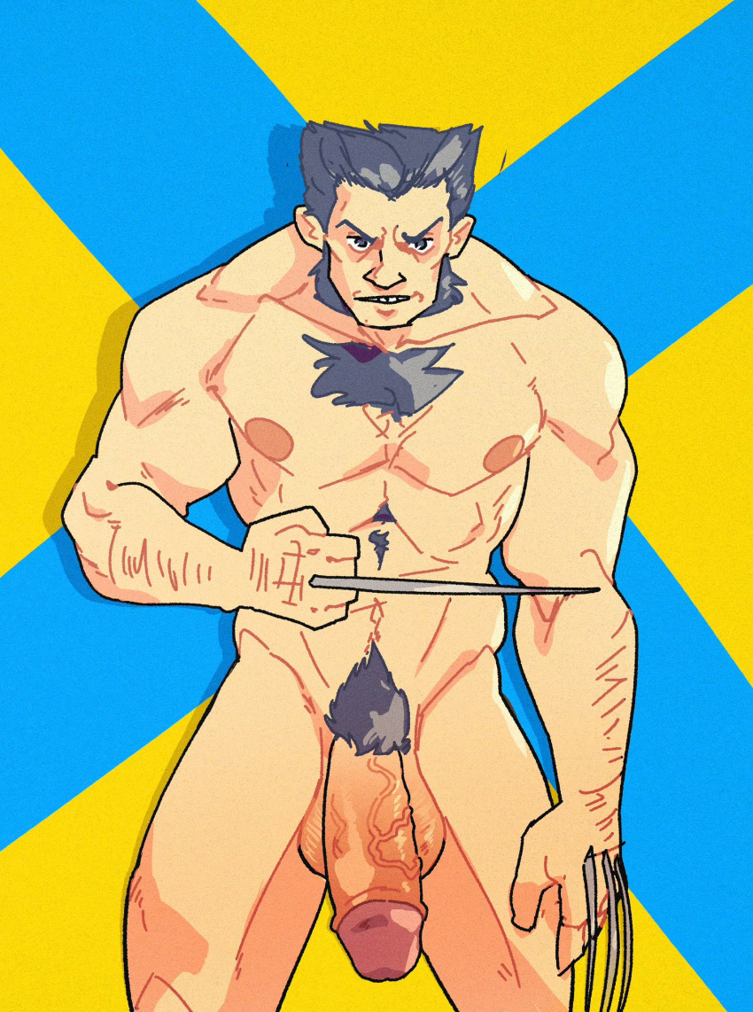 balls bara big_penis boner erect_penis erection hard_on james_howlett male male_only marvel marvel_comics muscles muscular muscular_male nude penis pinkmustacheguy solo solo_male wolverine_(x-men) x-men