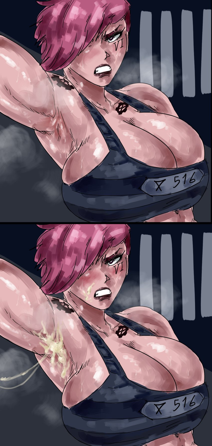 1girls abs angry armpit_fetish armpits badlandblack breasts clothed cum cum_on_armpit cum_on_face female league_of_legends muscular muscular_female pink_hair rape riot_games sweat sweaty sweaty_body tomboy vi