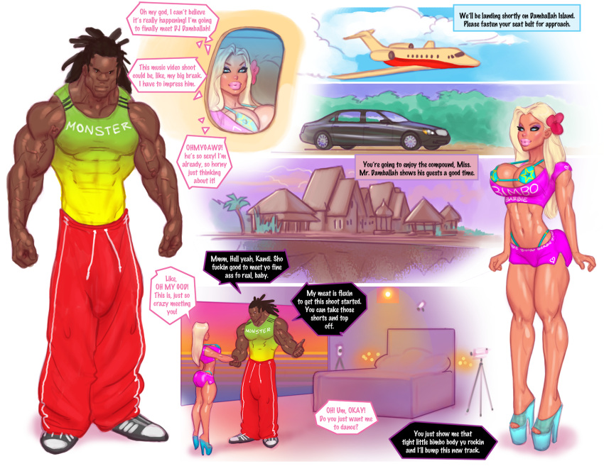 bimbo blonde_hair clothed damballah_native dark-skinned_male imminent_sex pink_shorts size_difference theofficialpit