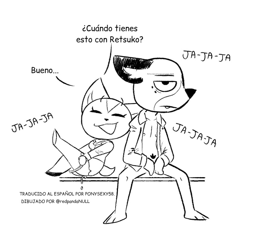 2024 3_toes after_sex aggressive_retsuko aggretsuko bedroom_eyes black_clothing black_eyes black_footwear black_nose black_shoes bodily_fluids bottomwear breasts canid canine clothed clothing cum disappointed duo eyebrows eyelashes feet female fennec_fox fenneko fluffy fluffy_tail footwear fox genital_fluids haida haida_(aggretsuko) hi_res hyena laugh leaking_cum male male/female mammal monochrome narrowed_eyes nipples open_clothing open_mouth open_shirt open_smile open_topwear panties pubes red_nulo redpandanull sanrio seductive shirt simple_background skirt smile spanish_text spotted_hyena tail text toes topwear true_fox underwear white_clothing white_shirt white_topwear