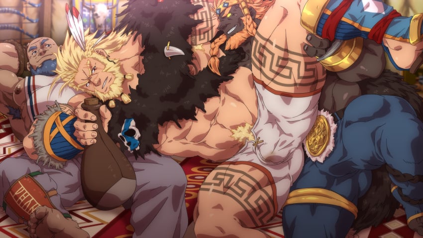 armpit_hair bara beard bulge bwanga clothing daddy dungeon_and_fighter dungeon_fighter_online gay konohanaya male male/male male_nipples male_only male_pubic_hair manly mature_male muscular_male nipples tattoo