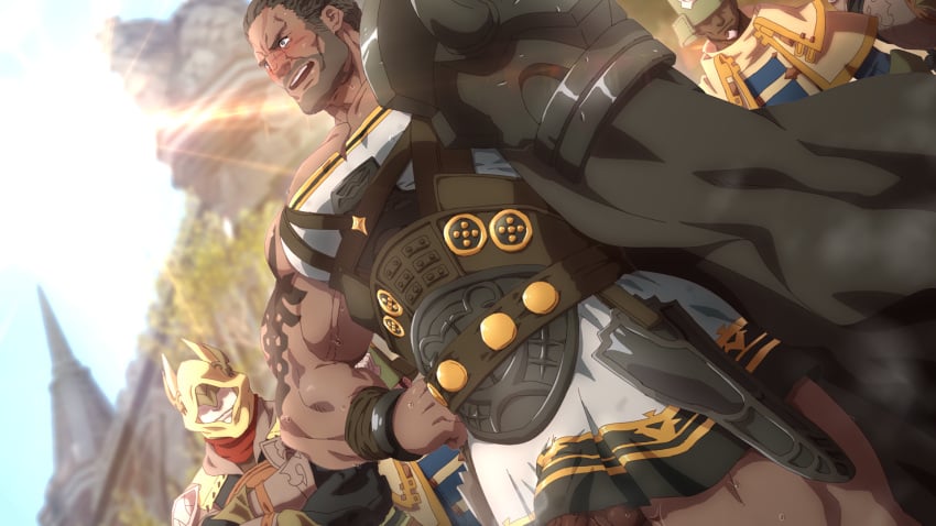 balls bara barely_visible_genitalia blush bulge clothing daddy final_fantasy final_fantasy_xiv konohanaya male male_only manly mature_male muscular_male penis raubahn_aldynn