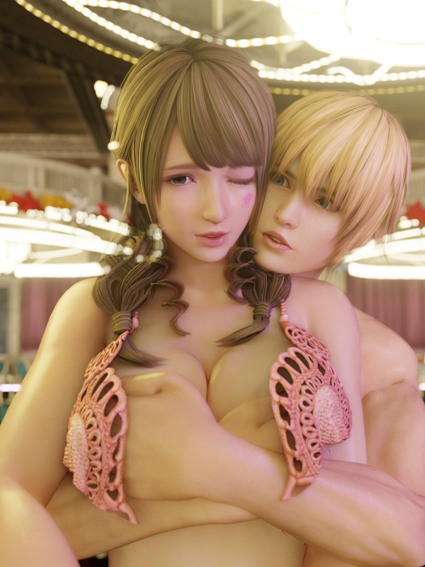 1boy 1girls 3d big_breasts busty dead_or_alive dead_or_alive_xtreme_venus_vacation eliot_(doa) female grope groping male monica_(doa) nigi2