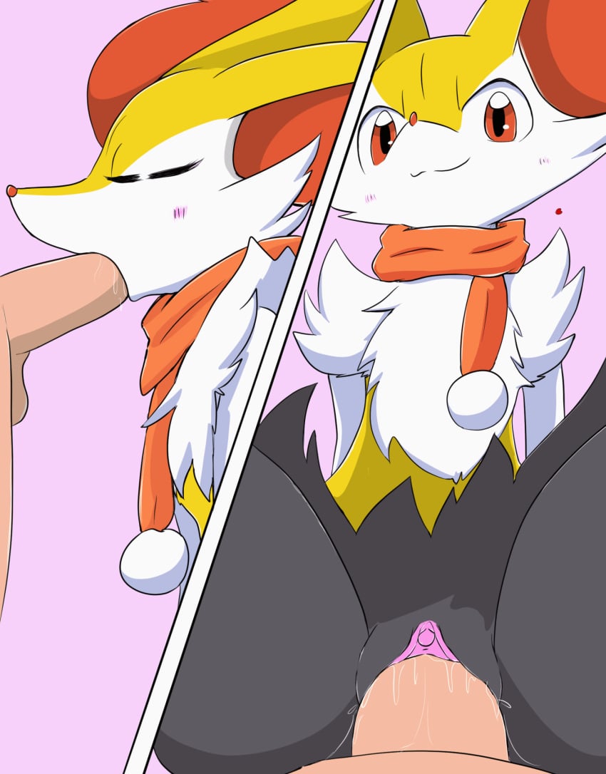 1boys 1girls :3 animal_ear_fluff animal_ears animal_nose animated black_fur blush body_fur braixen clitoral_hood clitoris close-up closed_eyes closed_mouth eiroru erection flat_chest fox_ears fox_girl fox_tail furry furry_female furry_with_non-furry generation_6_pokemon happy interspecies looking_at_viewer multiple_views neck_fur nintendo nude oral orange_scarf penis pink_background pokemon pokemon_(species) pokephilia pov pussy pussy_juice red_eyes red_scarf saliva scarf sex simple_background smile snout solo_focus spread_legs straight tail uncensored urethra vaginal_penetration white_fur yellow_fur