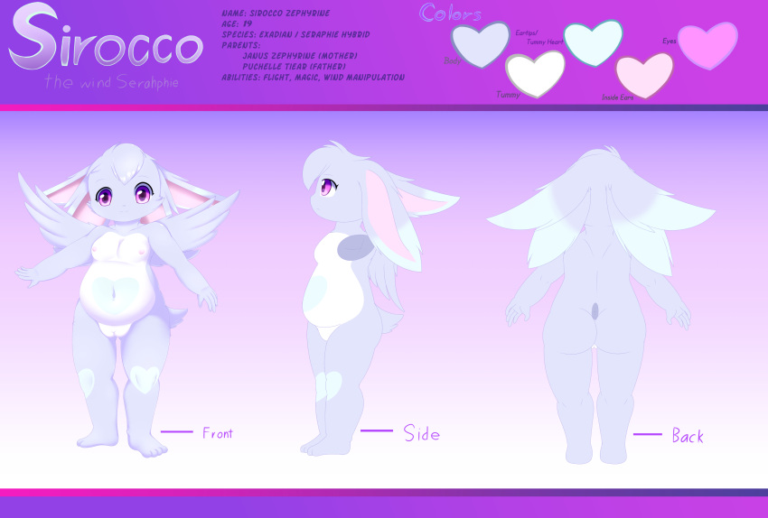 4_ears absurd_res anthro breasts curvy_figure female head_tuft heart_symbol hi_res multi_ear navel nude plushcrochet purple_eyes seraphie short_tail sirocco_zephyrine solo tail tuft wings