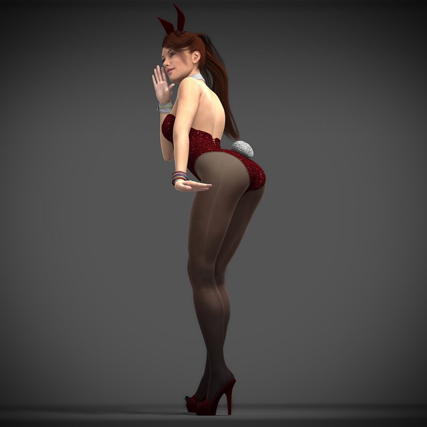 1girls 3d bunny_ears high_heels leotard original playboy_bunny red_hair red_leotard ultimate-clash