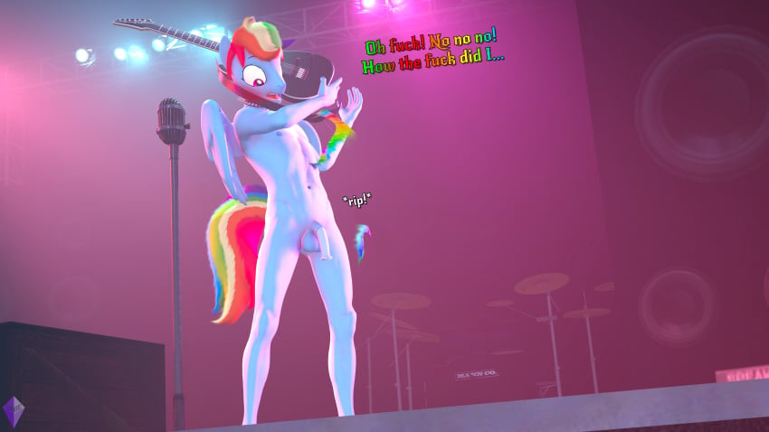 16:9 3d_(artwork) 4k absurd_res anthro anthrofied balls blush clothing collar digital_media_(artwork) electric_guitar english_text equid equine friendship_is_magic ftm_crossgender genitals guitar hair hasbro hi_res male mammal multicolored_hair multicolored_tail musical_instrument my_little_pony mythological_creature mythological_equine mythology pegasus penis plucked_string_instrument profanity rainbow_dash_(mlp) rainbow_hair rainbow_tail rule_63 spiked_collar spikes string_instrument tail text torn_clothing unie wardrobe_malfunction widescreen wings