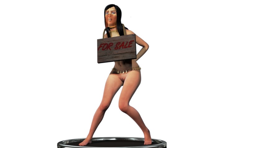 1girls 3d arms_behind_back black_hair nude nude_female original sign slavegirl ultimate-clash veil